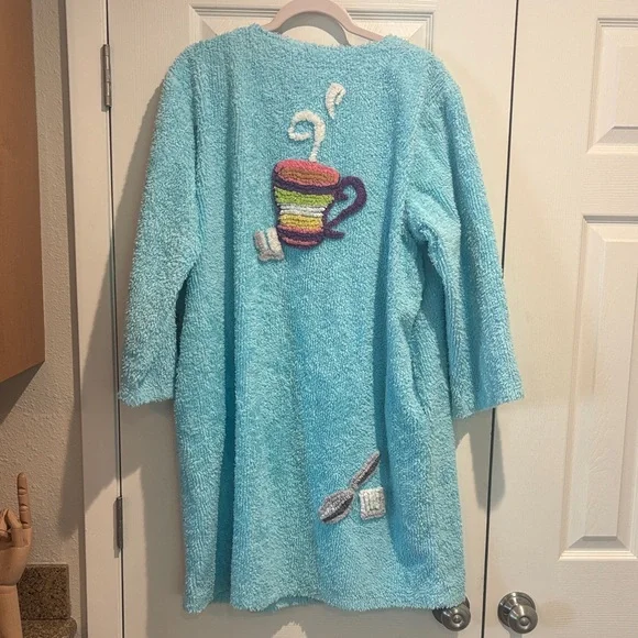 Quacker Factory Chenille Coffee Themed Zip Front Housecoat - Extra Large - Picture 2 of 9